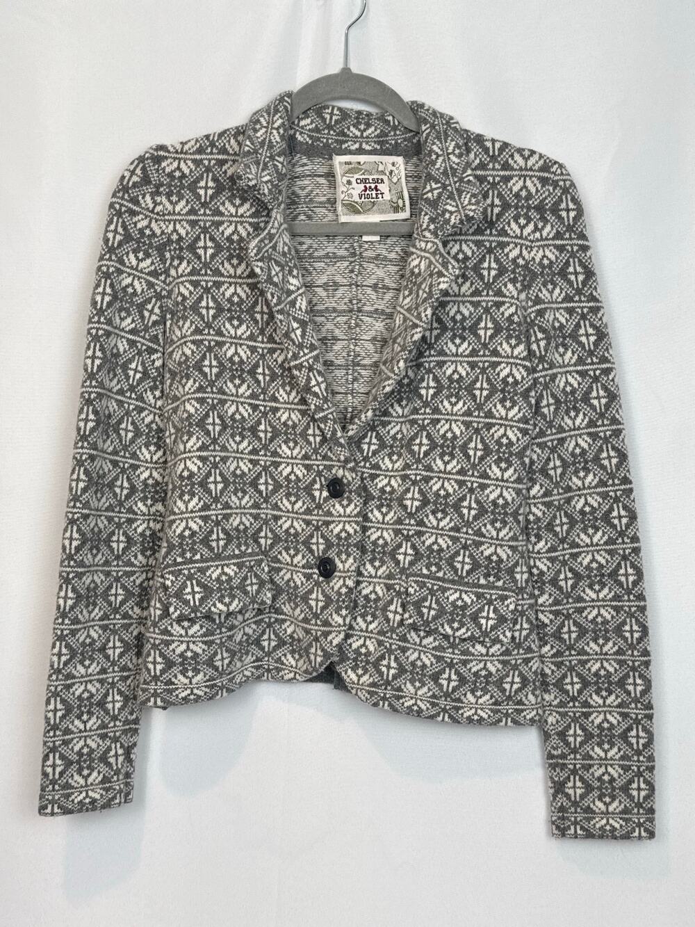 Chelsea & Violet Fair Isle Knit Blazer XS Cropped